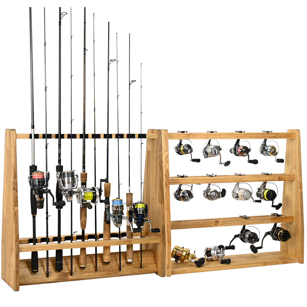 WOODWORKS ロッドスタンド 両面19本掛 (フェルト：ブラック)+ リール