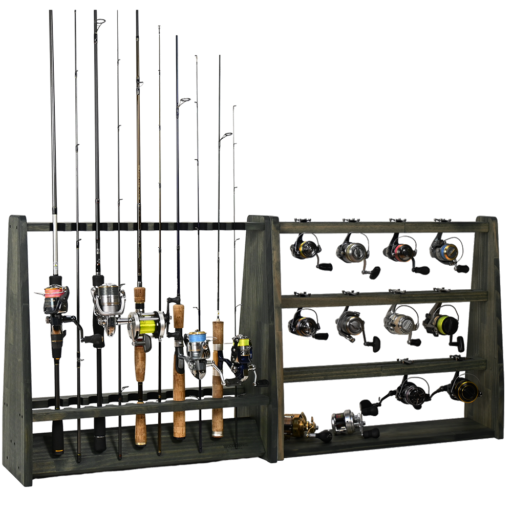 WOODWORKS ロッドスタンド 両面19本掛 (フェルト：ブラック)+ リール