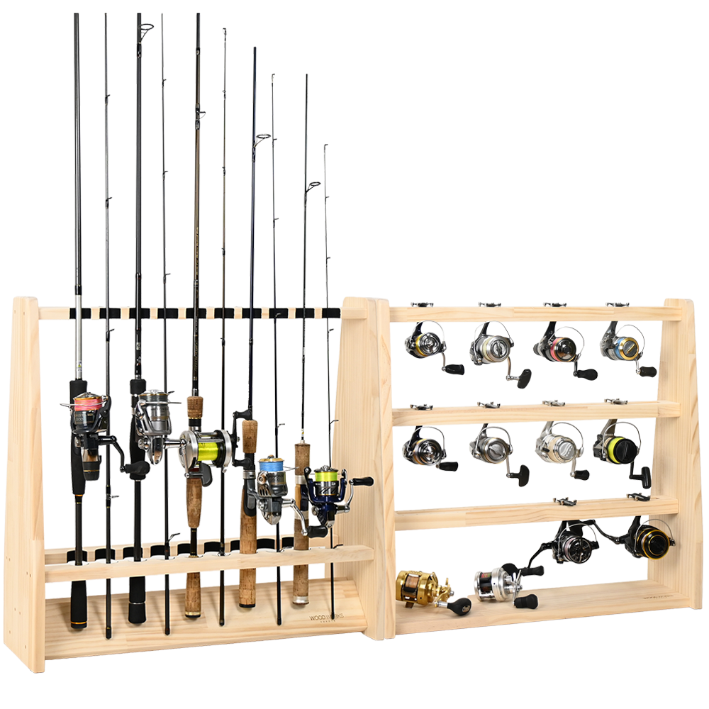 WOODWORKS ロッドスタンド 両面19本掛 (フェルト：ブラック)+ リール