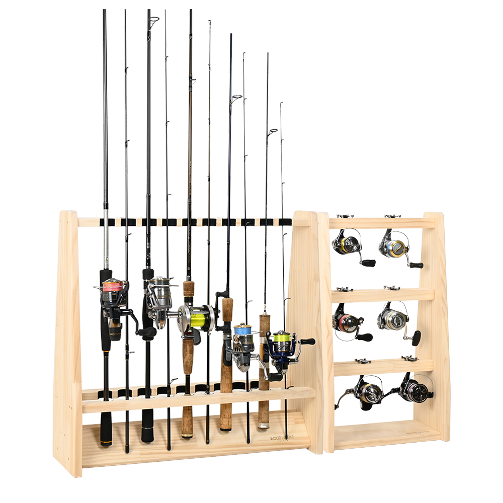 WOODWORKS ロッドスタンド 両面19本掛 (フェルト：ブラック)+ リール