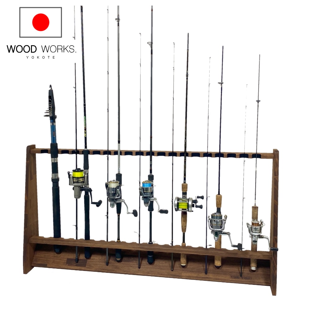 WOODWORKS ロッドスタンド 20本掛 (色：ブラウン) 木製 日本製 片面タイプ 【 釣竿 収納 釣竿立て リール ルアーロッド 】 | 