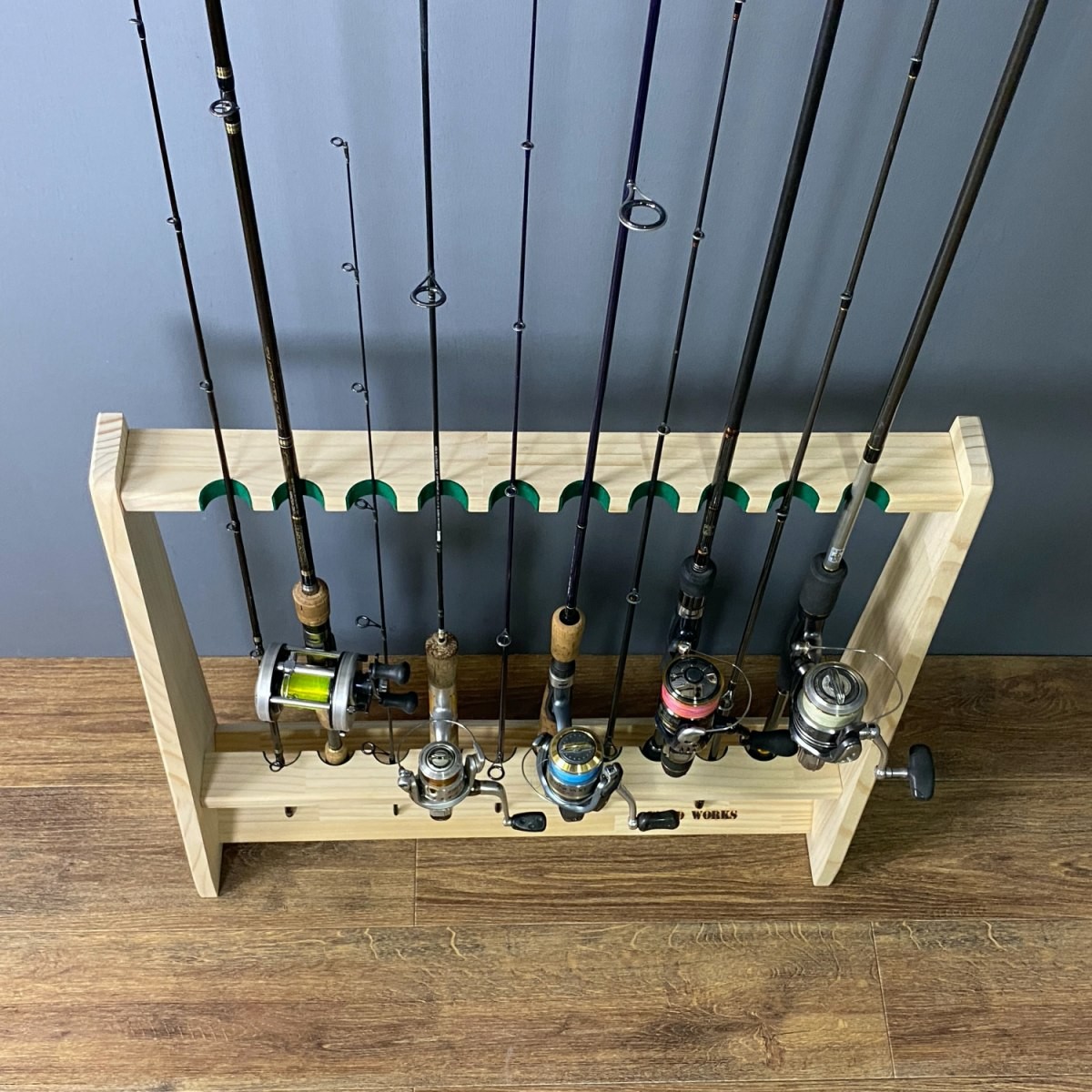 WOODWORKS ロッドスタンド 10本掛 (色：ブラウン) 木製 日本製