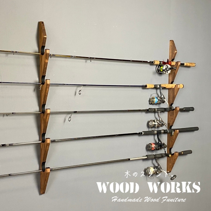 WOODWORKS ロッドスタンド 壁掛け 5本掛 木製 日本製 【 釣竿 収納