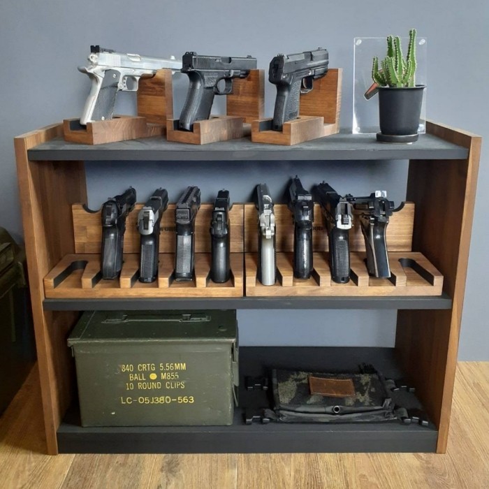 WOODWORKS ハンドガンスタンド 1丁掛 3個セット 木製 日本製