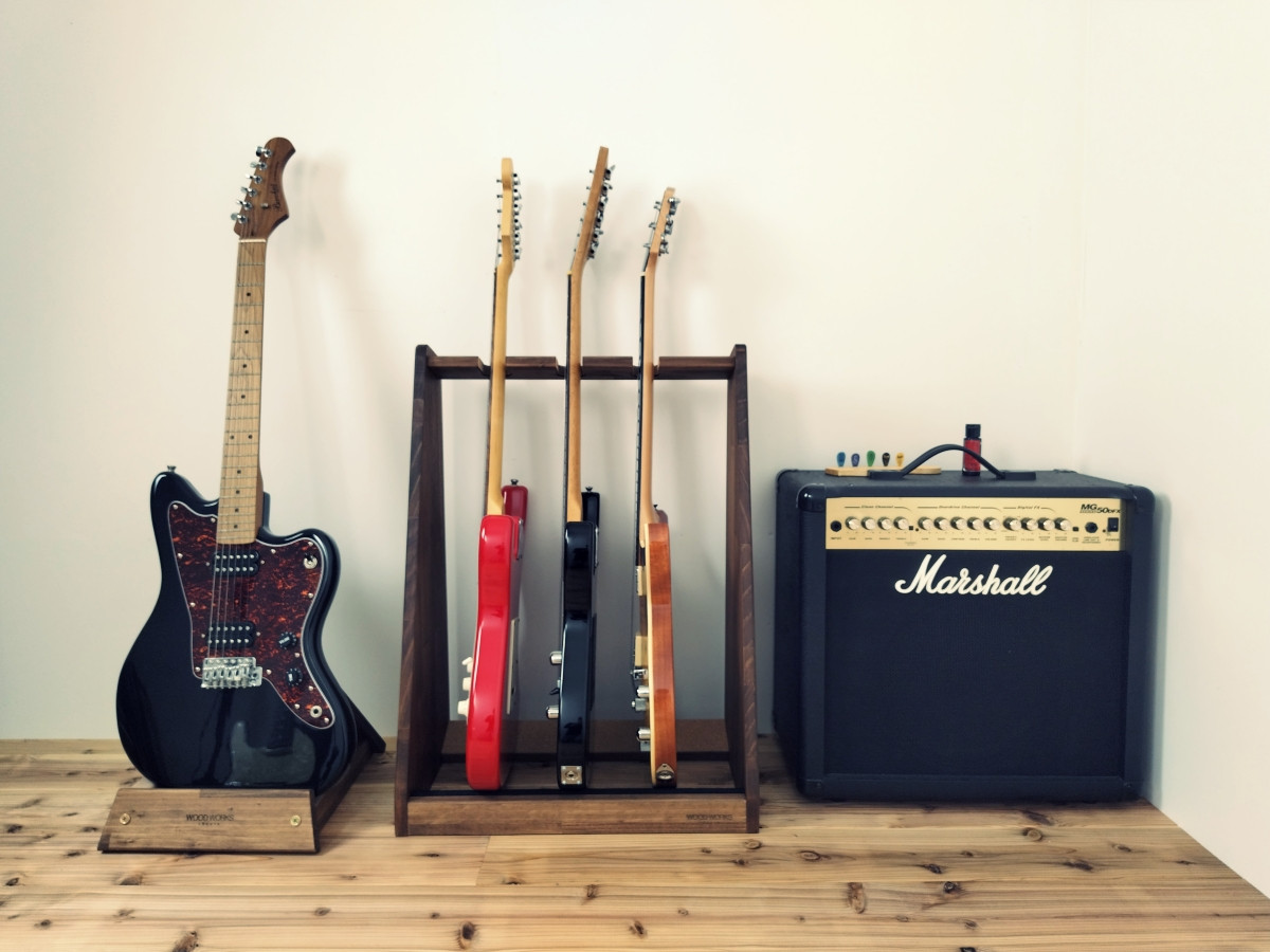 WOODWORKS ギタースタンド 3本掛 エレキギター・ベース用 木製