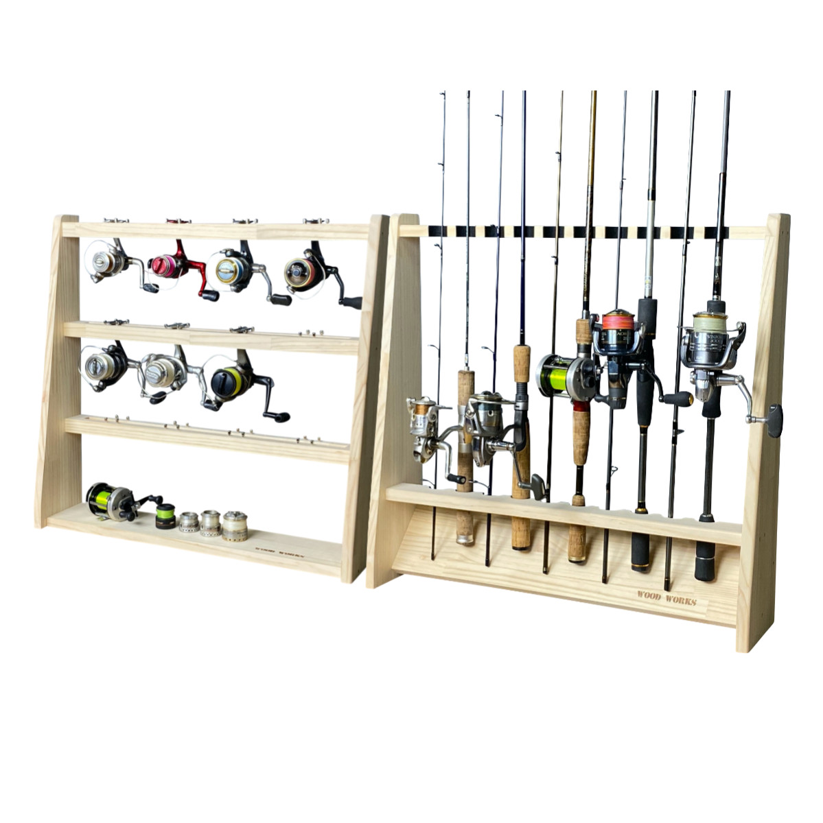 WOODWORKS ロッドスタンド 片面10本掛 (フェルト：ブラック)+ リール