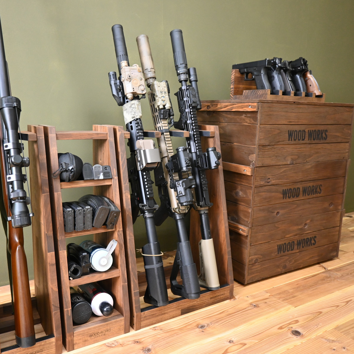 WOODWORKS ガンラック 1丁掛 (色：ブラウン) 木製 日本製 【 ライフル