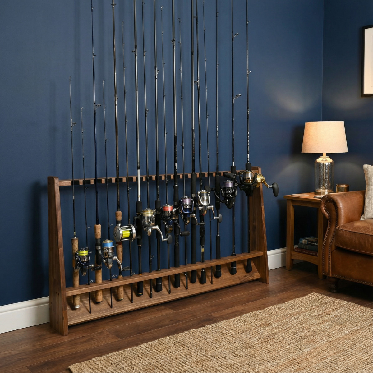 WOODWORKS ロッドスタンド 20本掛 (色：ブラウン) 木製 日本製 片面