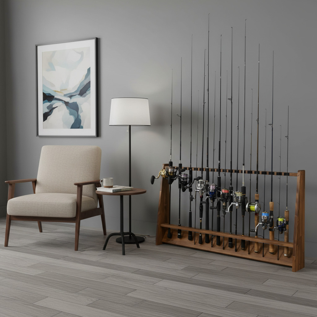 WOODWORKS ロッドスタンド 20本掛 (色：ブラウン) 木製 日本製 片面