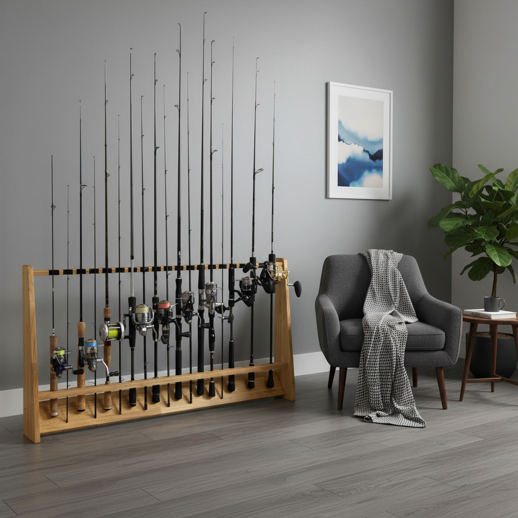 WOODWORKS ロッドスタンド 20本掛 (色：ライトブラウン) 木製 日本製