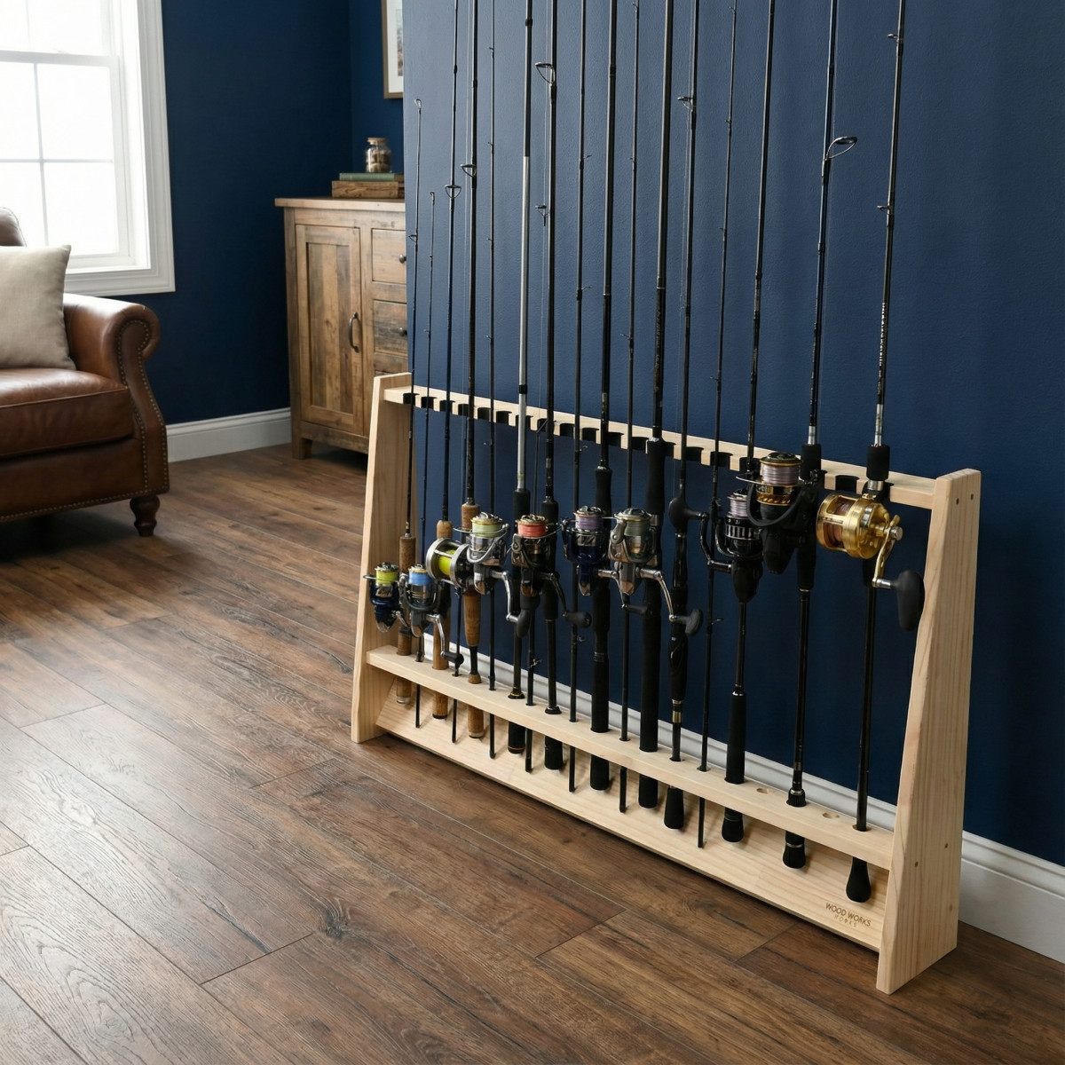 WOODWORKS ロッドスタンド 20本掛 (色：ナチュラル) 木製 日本製 片面