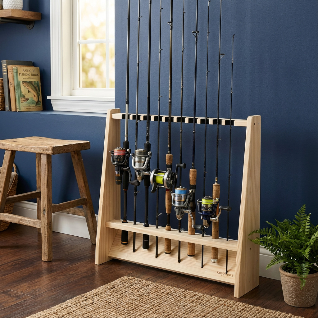 WOODWORKS ロッドスタンド 10本掛 (色：ナチュラル) 木製 日本製 片面