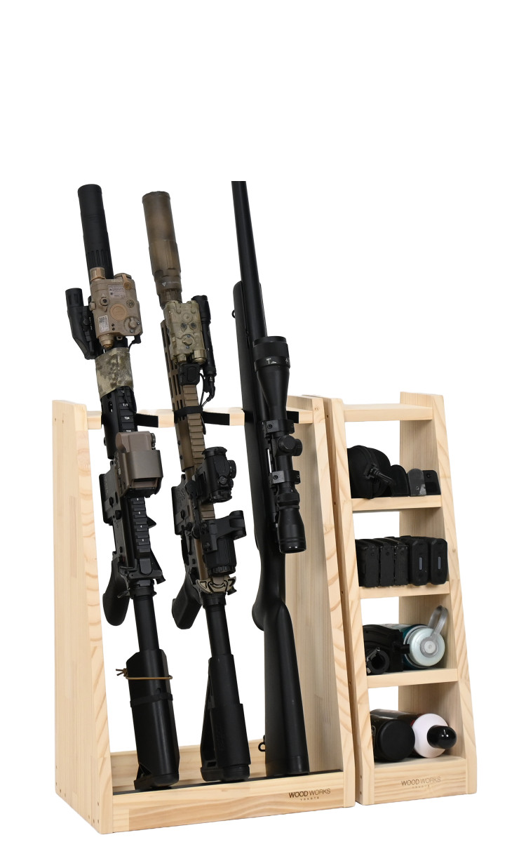 WOODWORKS ガンラック 3丁掛 + マガジンラック お得な2点セット 木製