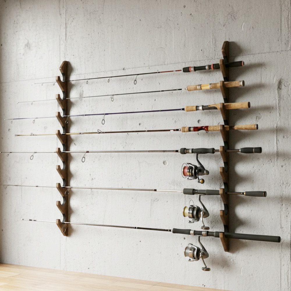 WOODWORKS ロッドスタンド 壁掛け 9本掛 木製 日本製 【 釣竿 収納