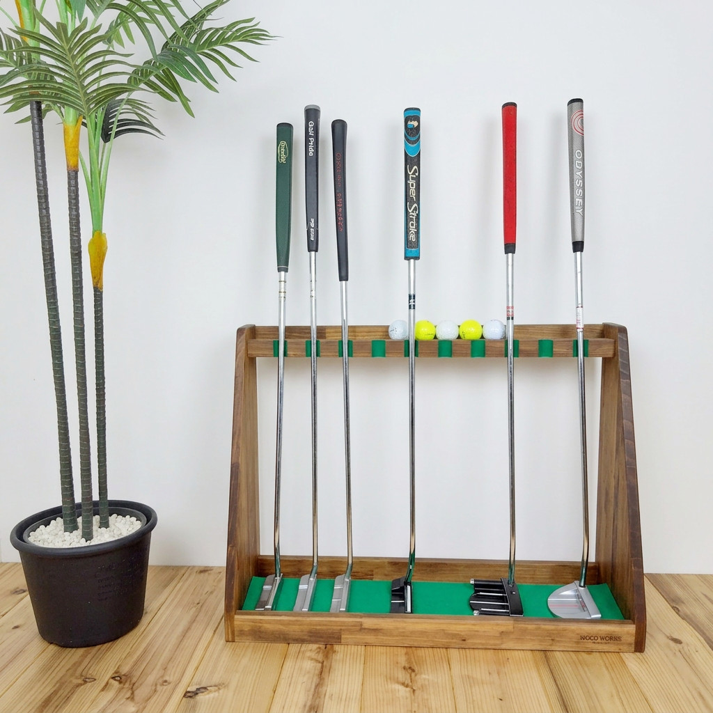 パターラック　ディスプレイスタンド　木製　ゴルフ　インテリア　ウォールラック WOODWORKS パターラック 5本掛 (色：ブラウン) 木製 日本製 【 ゴルフ