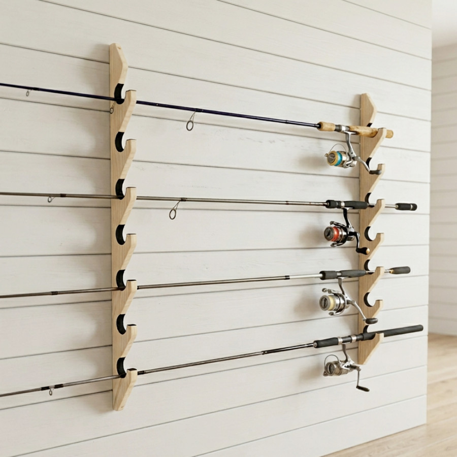 WOODWORKS ロッドスタンド 壁掛け 7本掛 木製 日本製 【 釣竿 収納