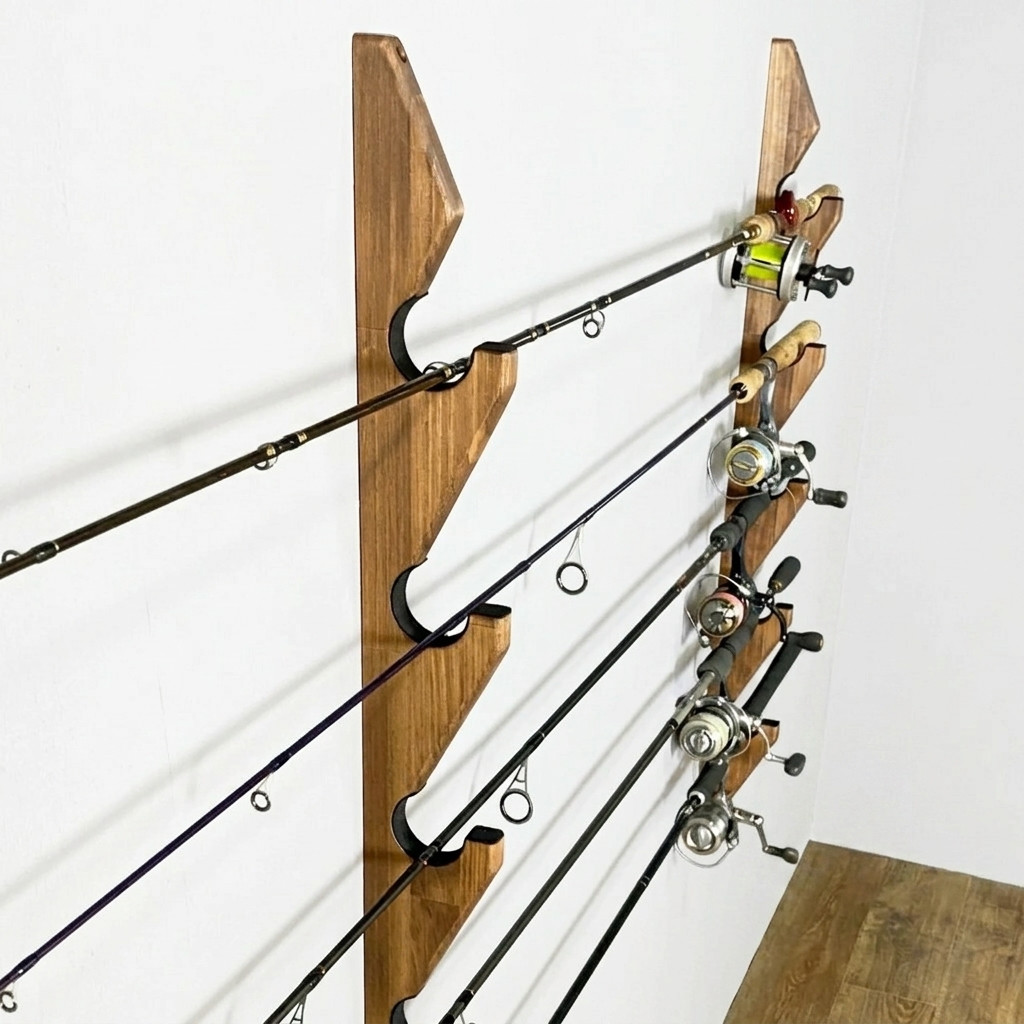 WOODWORKS ロッドスタンド 壁掛け 7本掛 木製 日本製 【 釣竿 収納