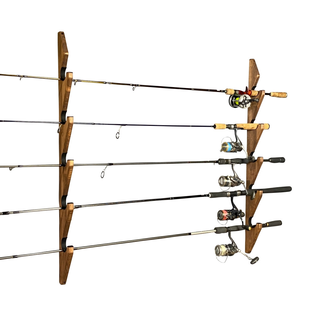 WOODWORKS ロッドスタンド 壁掛け 5本掛 木製 日本製 【 釣竿 収納