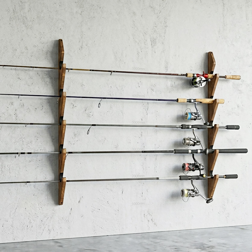 WOODWORKS ロッドスタンド 壁掛け 5本掛 木製 日本製 【 釣竿 収納
