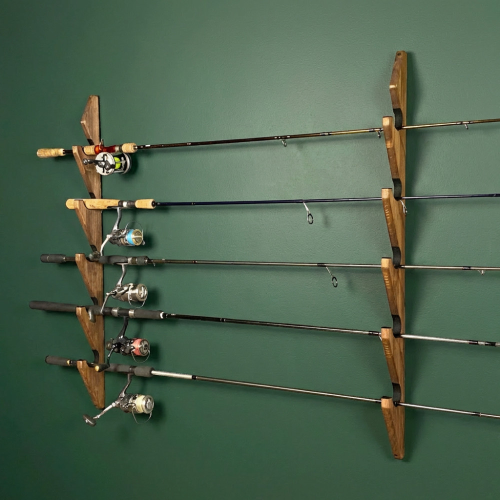 WOODWORKS ロッドスタンド 壁掛け 5本掛 木製 日本製 【 釣竿 収納