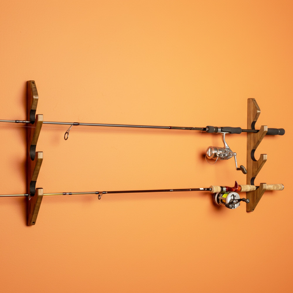 Pスタン 引退品 ルアード ＆ クラレット 投げ売り WOODWORKS ロッドスタンド 壁掛け 3本掛 木製 日本製 【 釣竿 収納