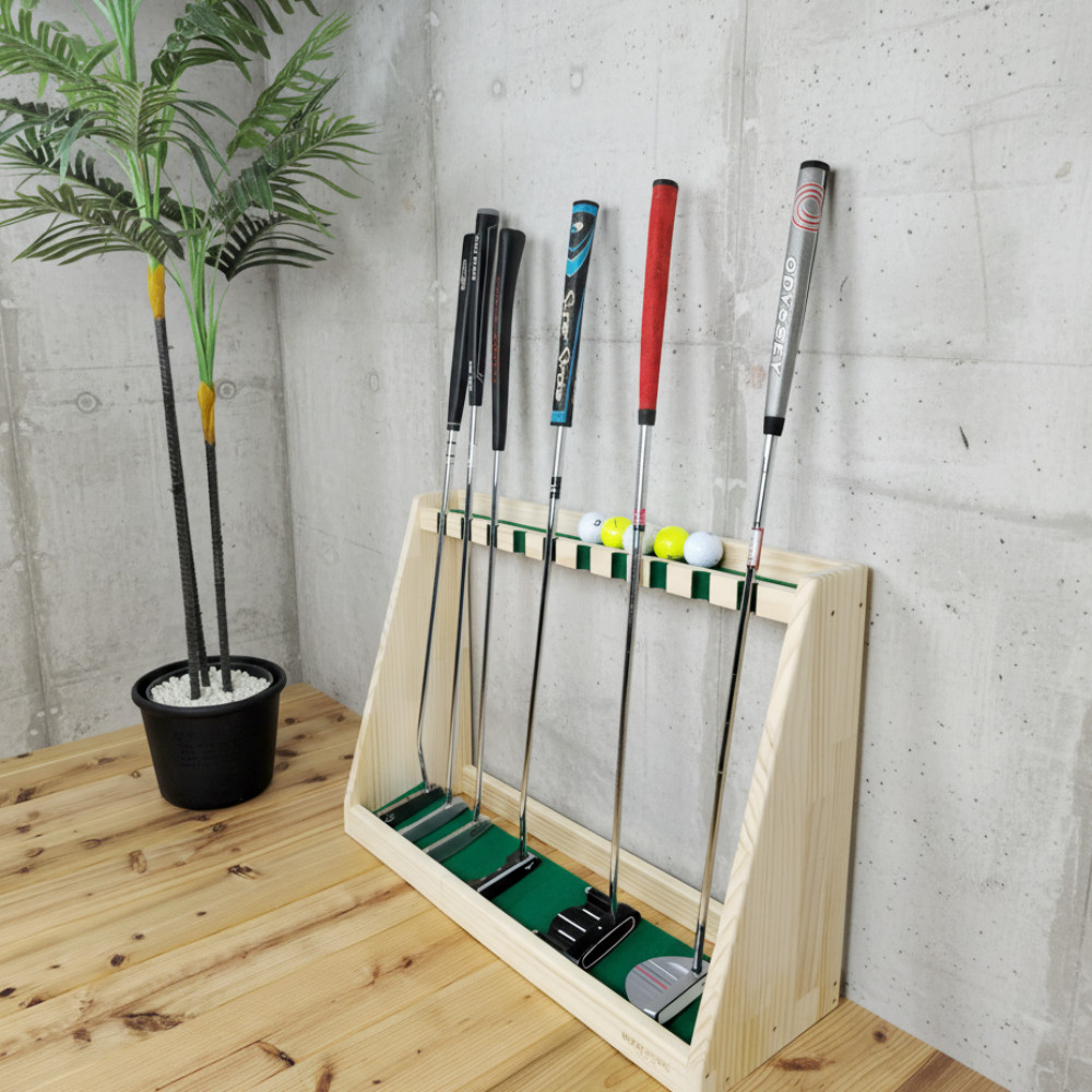 パターラック　ディスプレイスタンド　木製　ゴルフ　インテリア　ウォールラック WOODWORKS パターラック 5本掛 (色：ブラウン) 木製 日本製 【 ゴルフ