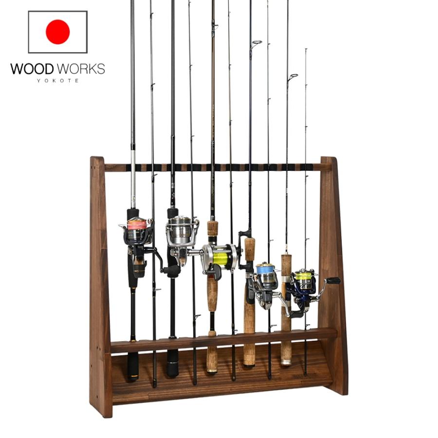 WOODWORKS ロッドスタンド 10本掛 (色：ブラウン) 木製 日本製 片面