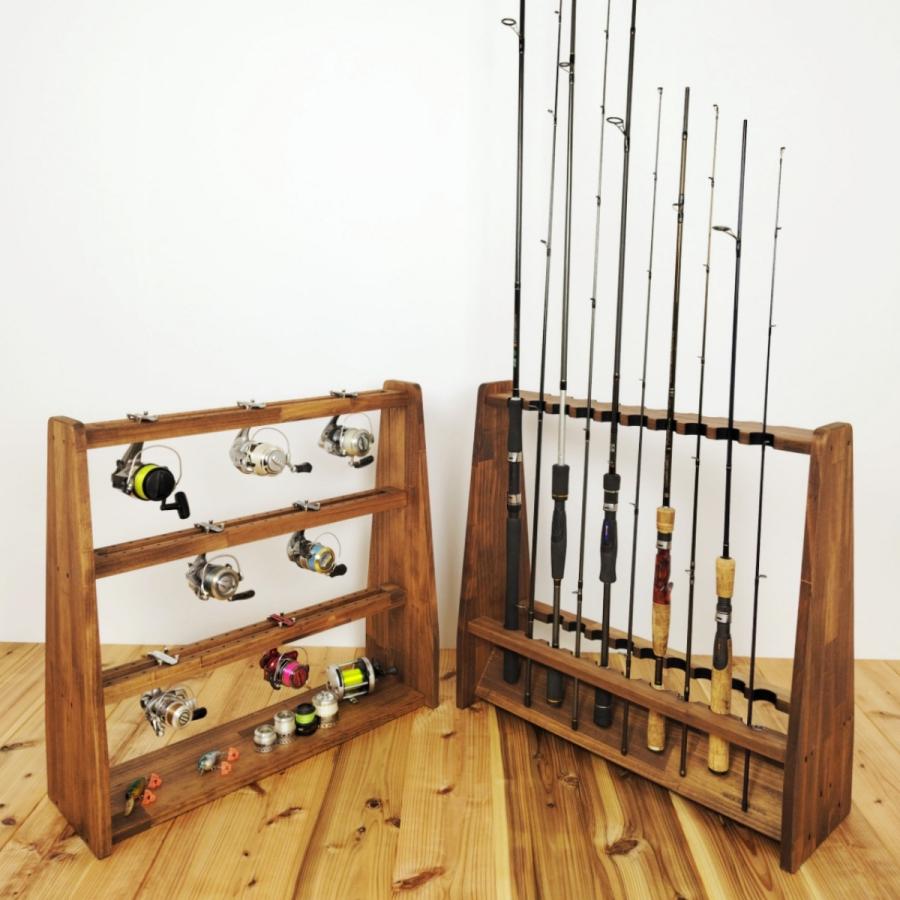 WOODWORKS ロッドスタンド 両面19本掛 (フェルト：ブラック)+ リール