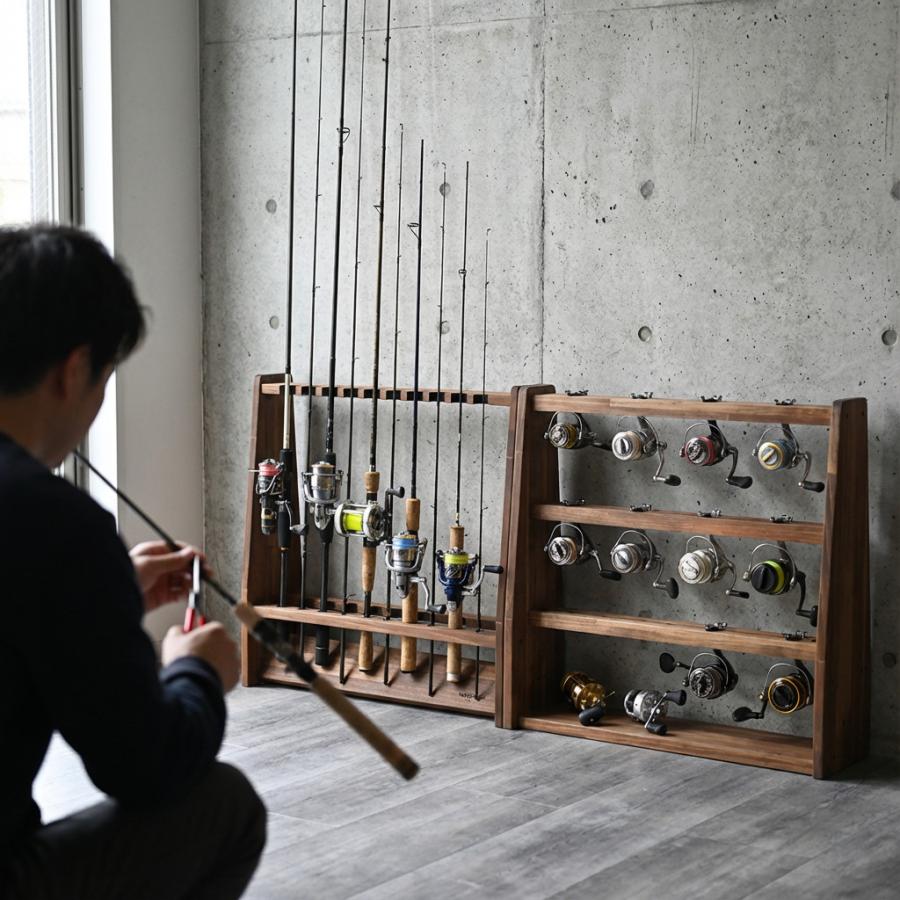 WOODWORKS ロッドスタンド 両面19本掛 (フェルト：ブラック)+ リール