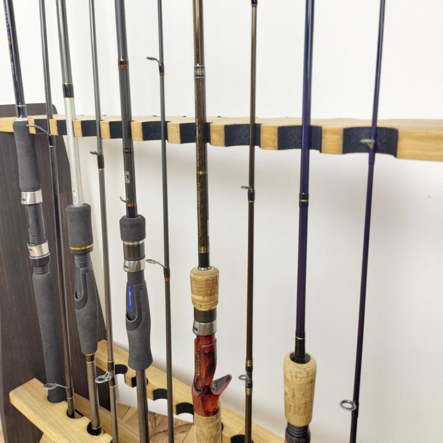 本格的　木製　高級　ロッドスタンド　釣竿　スタンド　釣り竿　釣具 WOODWORKS ロッドスタンド 10本掛 (色：ナチュラル) 木製 日本製 片面