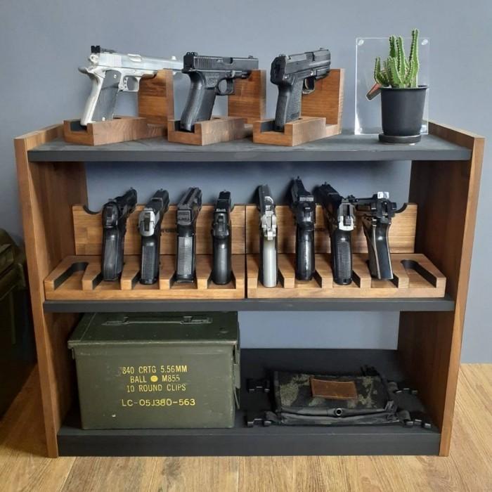 WOODWORKS ハンドガンスタンド 1丁掛 3個セット 木製 日本製