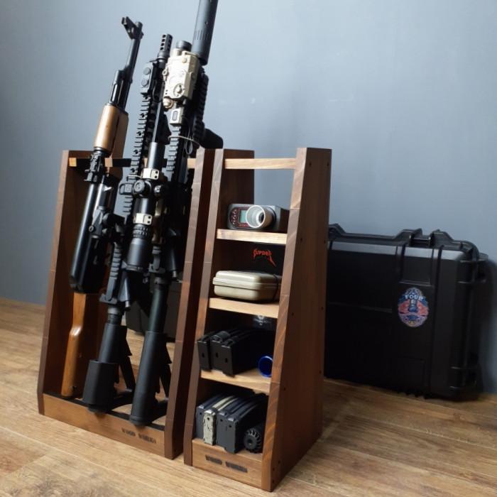 WOODWORKS ガンラック 3丁掛 (色：ブラウン) 木製 日本製 【 ライフル
