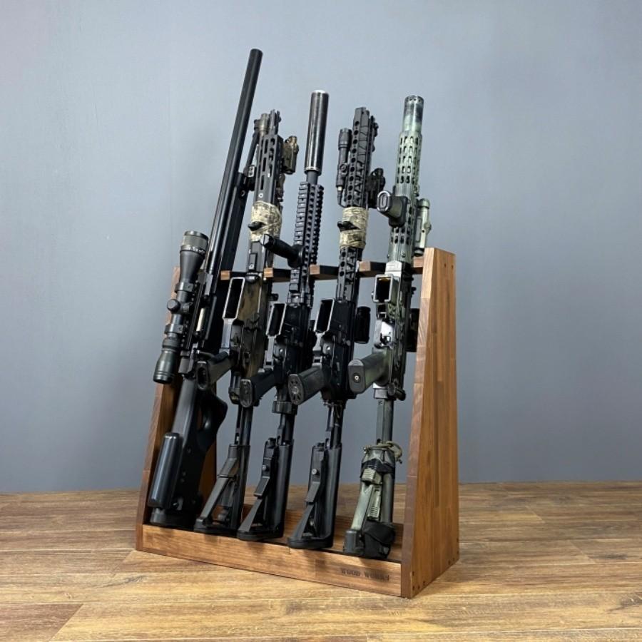 WOODWORKS ライフルスタンド ガンスタンド ガンラック ５丁掛 ブラウン WOODWORKS ガンラック 5丁掛 ( 色：ブラウン ) 木製 日本製
