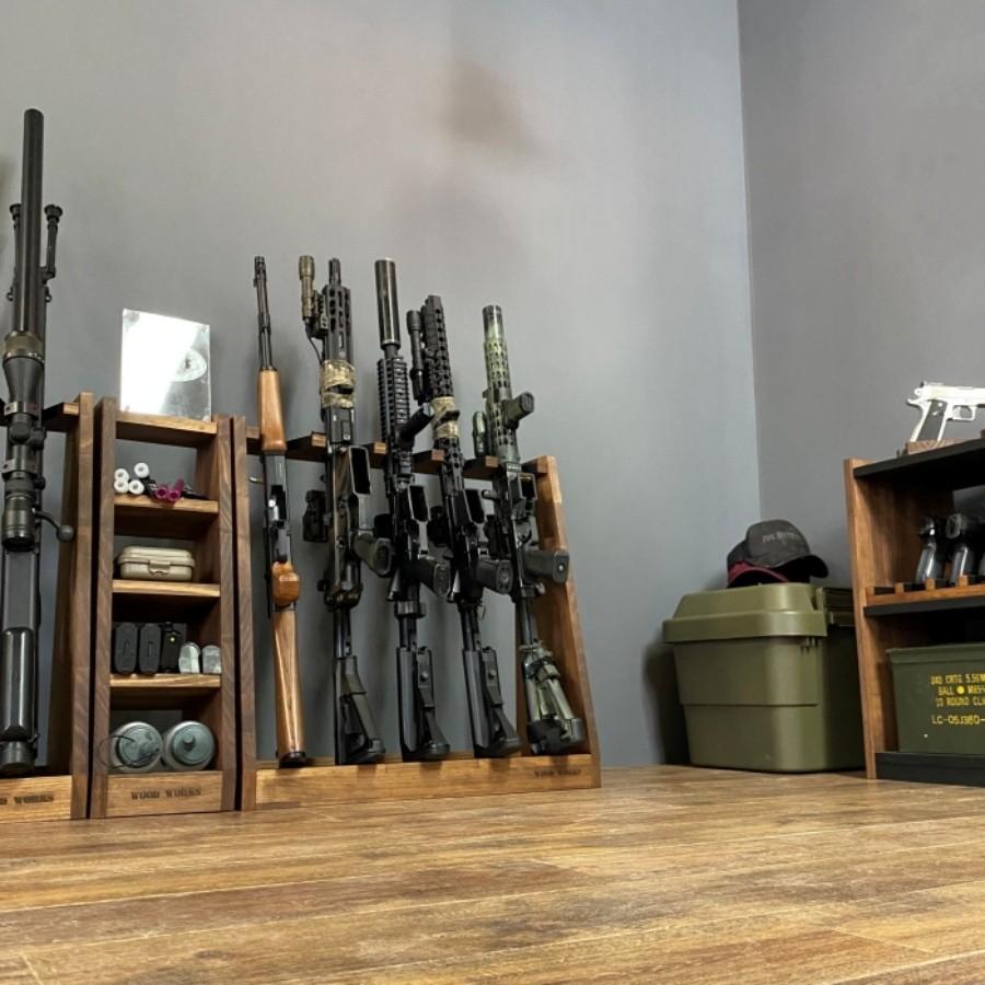 WOODWORKS ガンラック 5丁掛 ( 色：ブラウン ) 木製 日本製
