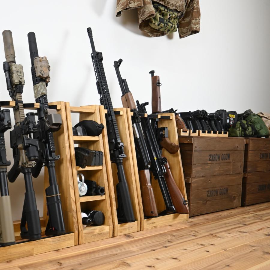 WOODWORKS ガンラック 1丁掛 (色：ミリタリーグリーン) 木製 日本製
