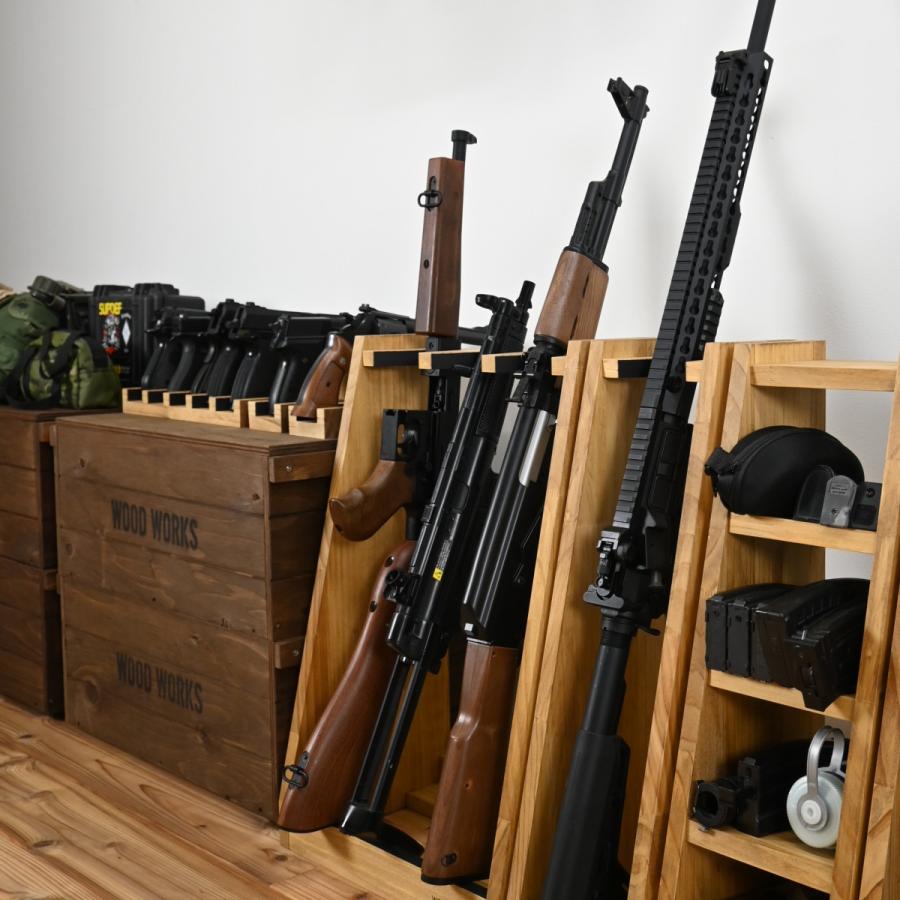エアガン セット　サバゲー用品 まとめ売り WOODWORKS ガンラック 3丁掛 (色：ナチュラル) 木製 日本製