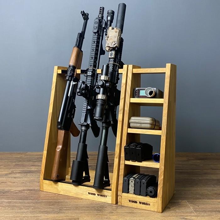 WOODWORKS ガンラック 3丁掛 (色：ライトブラウン) 木製 日本製