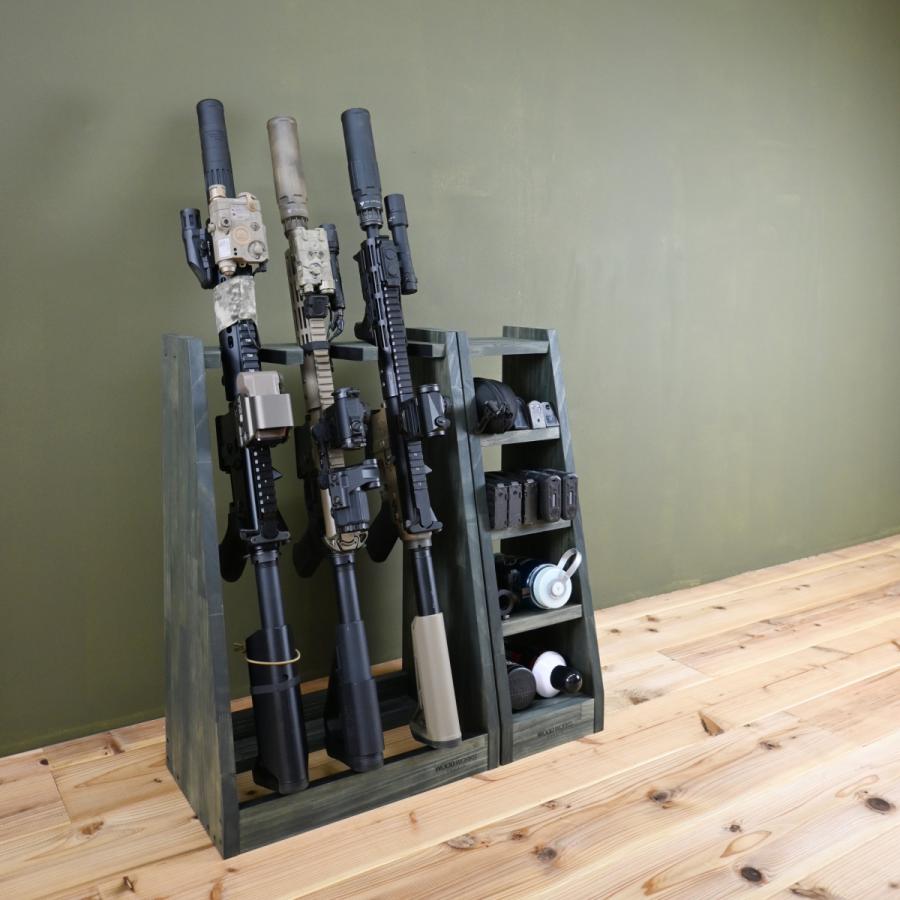 WOODWORKS ガンラック 3丁掛 (色：ミリタリーグリーン) 木製 日本製