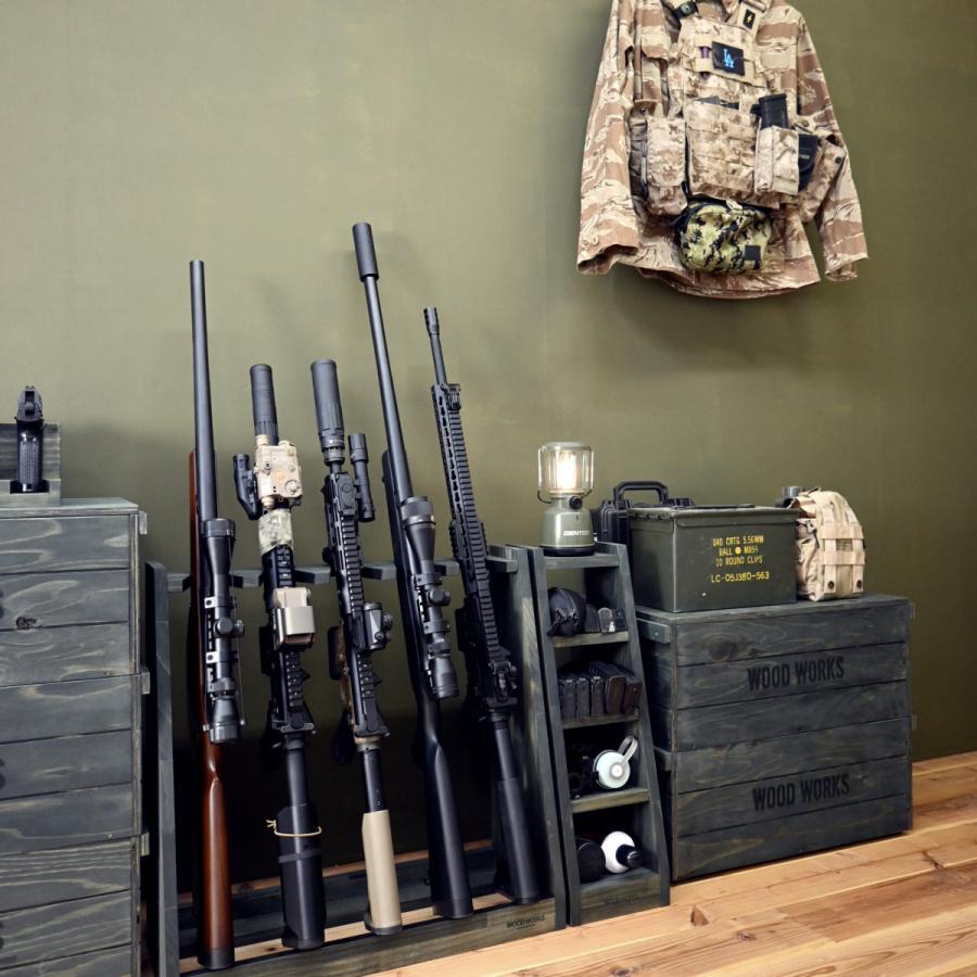 WOODWORKS ガンラック 5丁掛 ( 色：ミリタリーグリーン) 木製 日本製