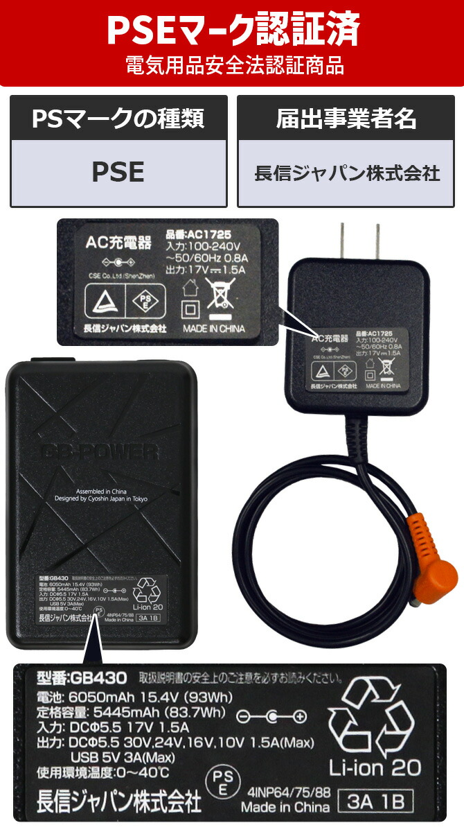 長信ジャパン GB-POWER 2026年 新型 30V ファン バッテリーセット 15