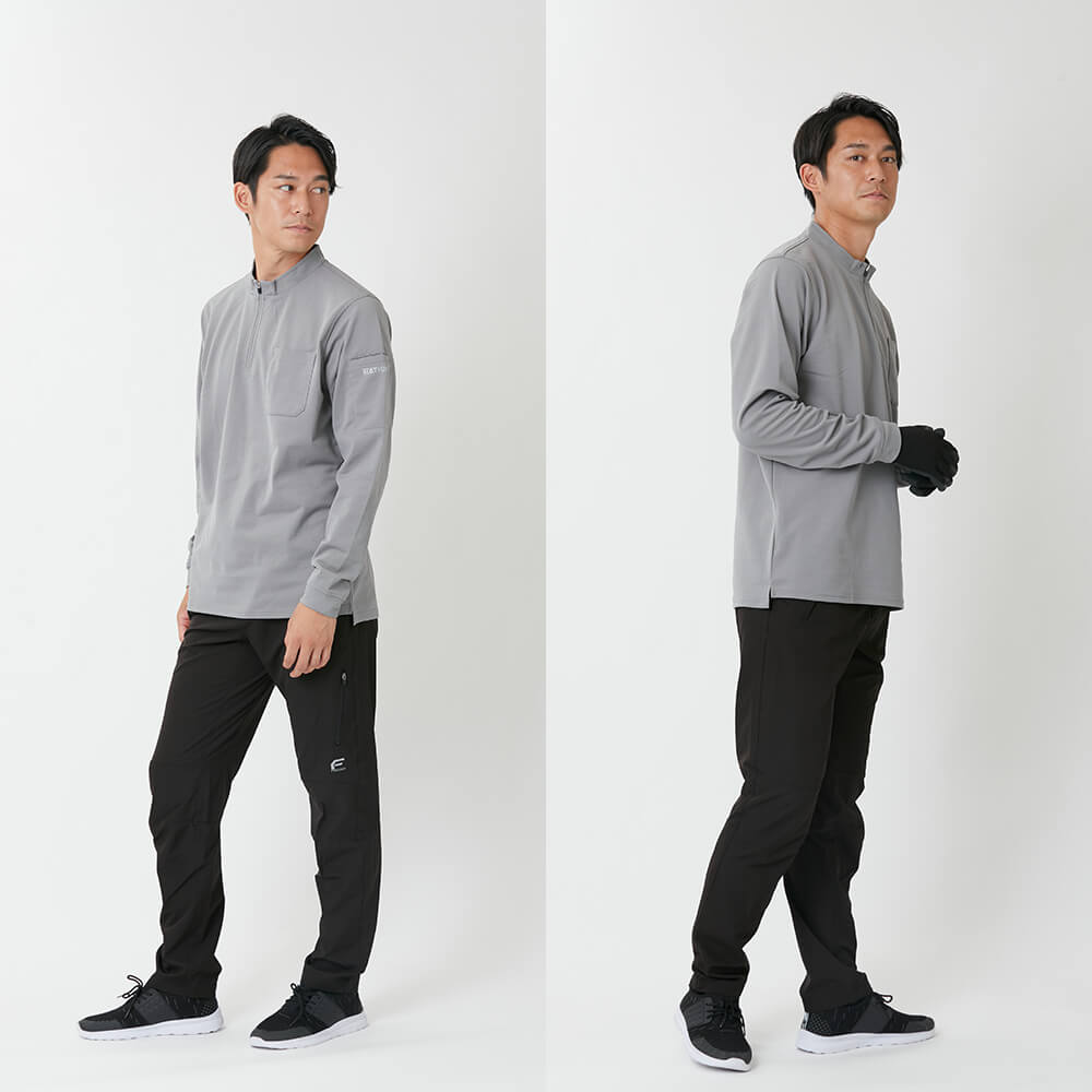 カジメイク 作業着 メンズ 長袖シャツ ジップアップ ハイネック 作業服