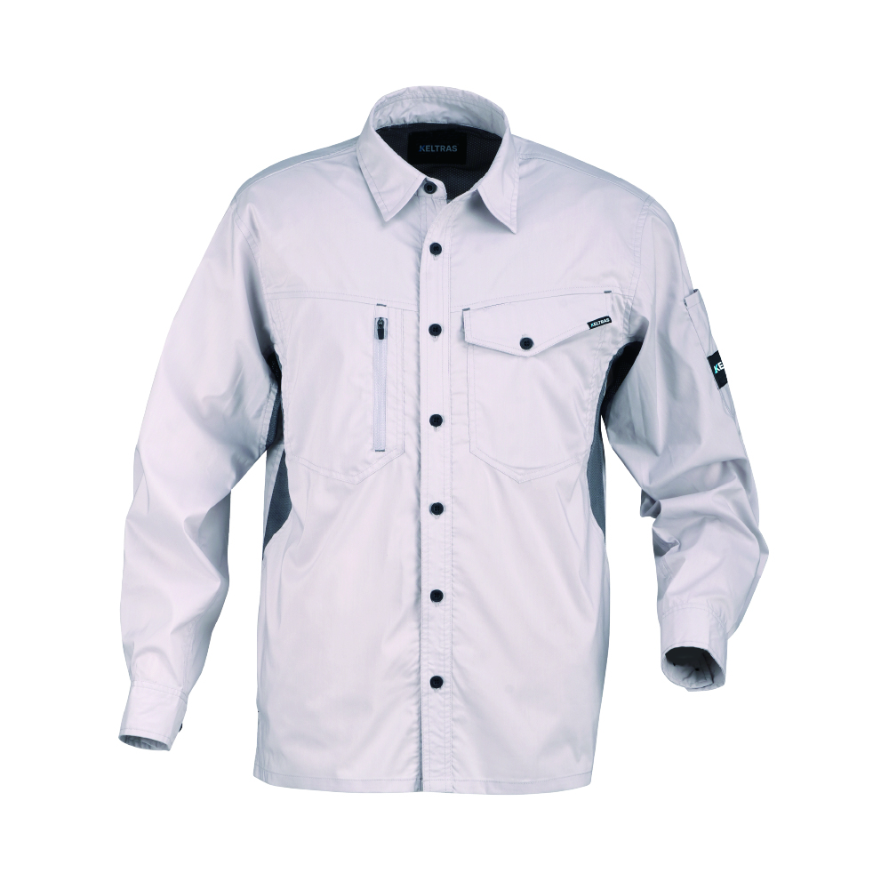 作業着 ワークシャツ 長袖 夏用 涼しい メンズ 仕事用 仕事 ワークウェア ワークウエア 8763　サマーソルジャーストレッチ長袖シャツ | カジメイク | 02