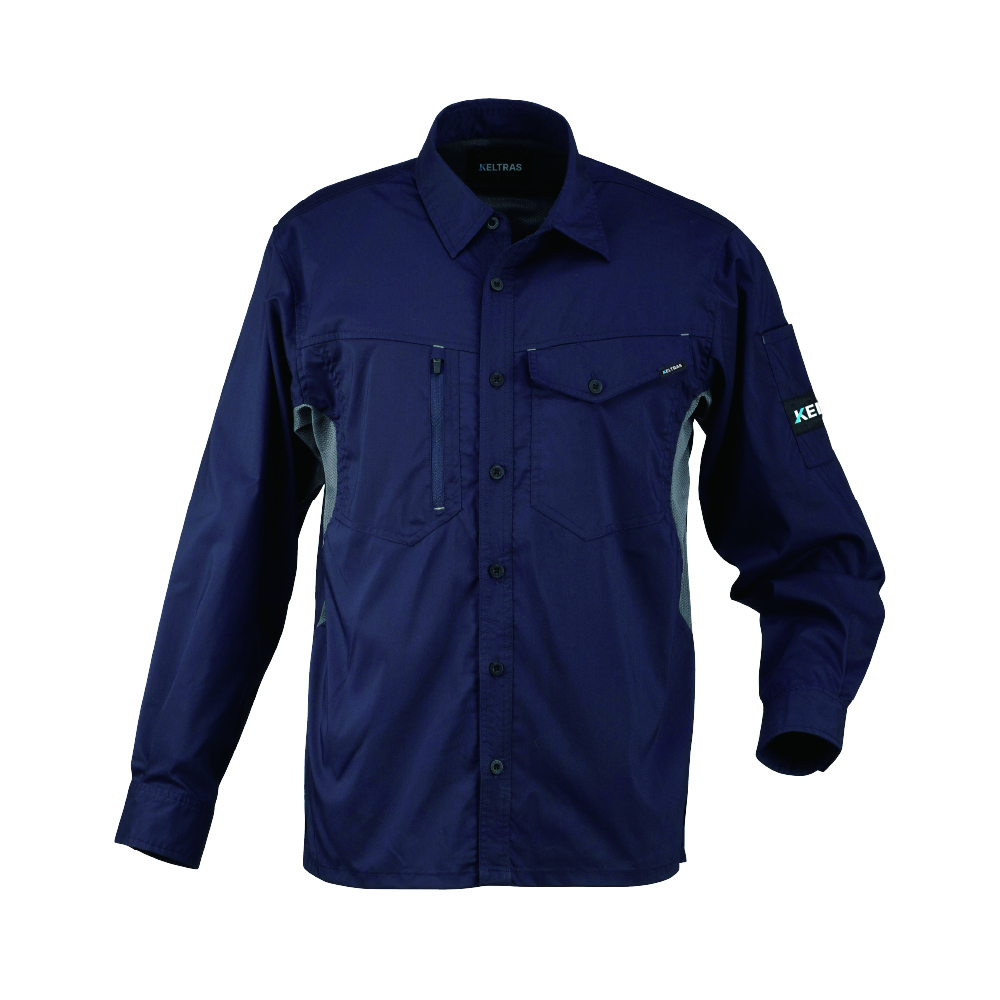 作業着 ワークシャツ 長袖 夏用 涼しい メンズ 仕事用 仕事 ワークウェア ワークウエア 8763　サマーソルジャーストレッチ長袖シャツ | カジメイク | 01