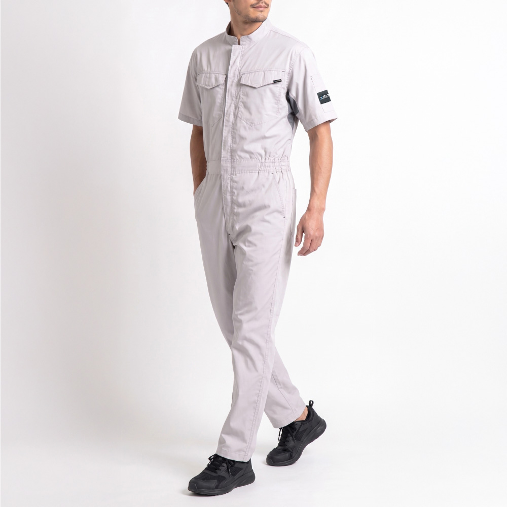 自転車 つなぎ 作業着 夏用 吸汗速乾 涼しい メンズ レディース つなぎ服 作業服 8767サマーソルジャーストレッチ半袖ツナギ | カジメイク | 02