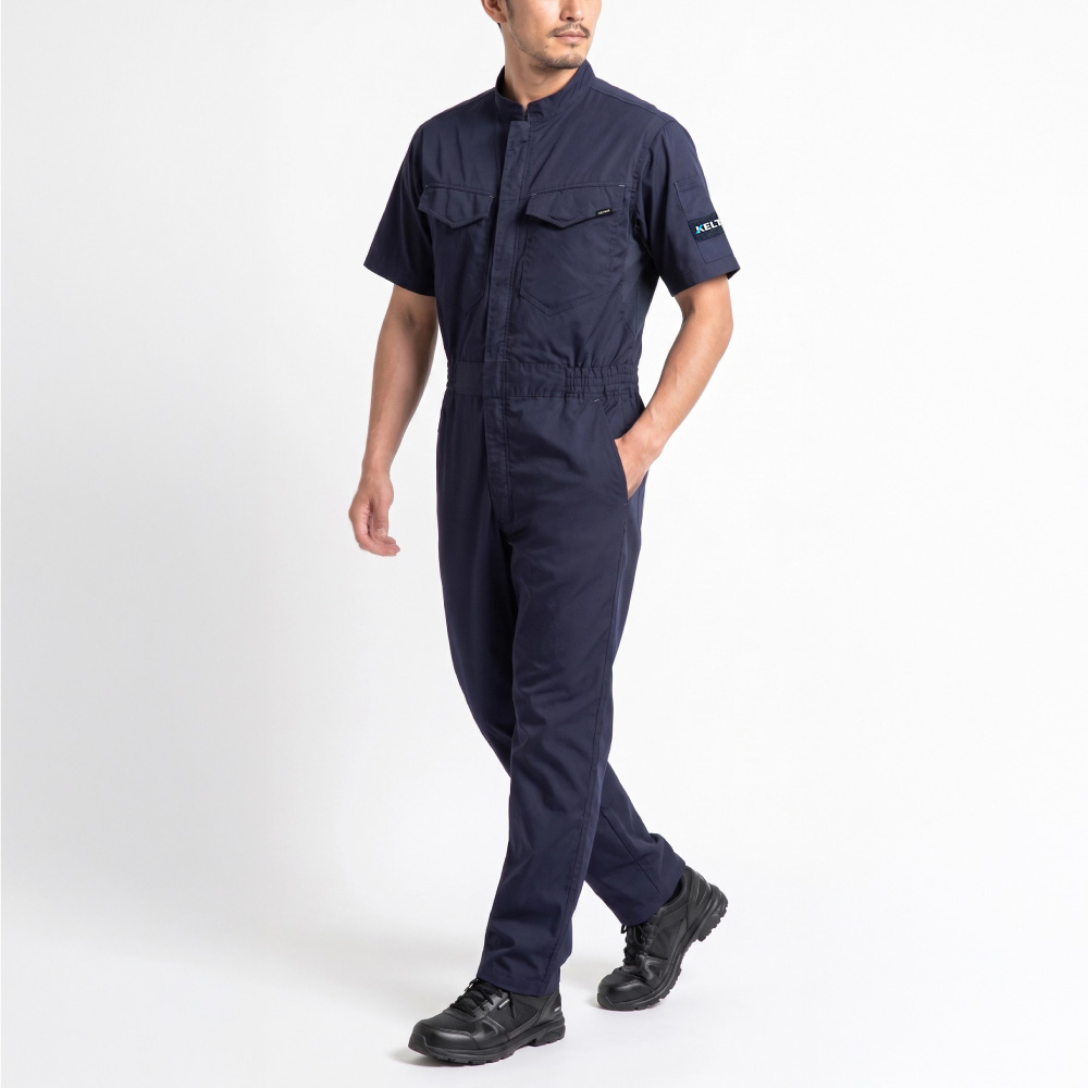 自転車 つなぎ 作業着 夏用 吸汗速乾 涼しい メンズ レディース つなぎ服 作業服 8767サマーソルジャーストレッチ半袖ツナギ | カジメイク | 01