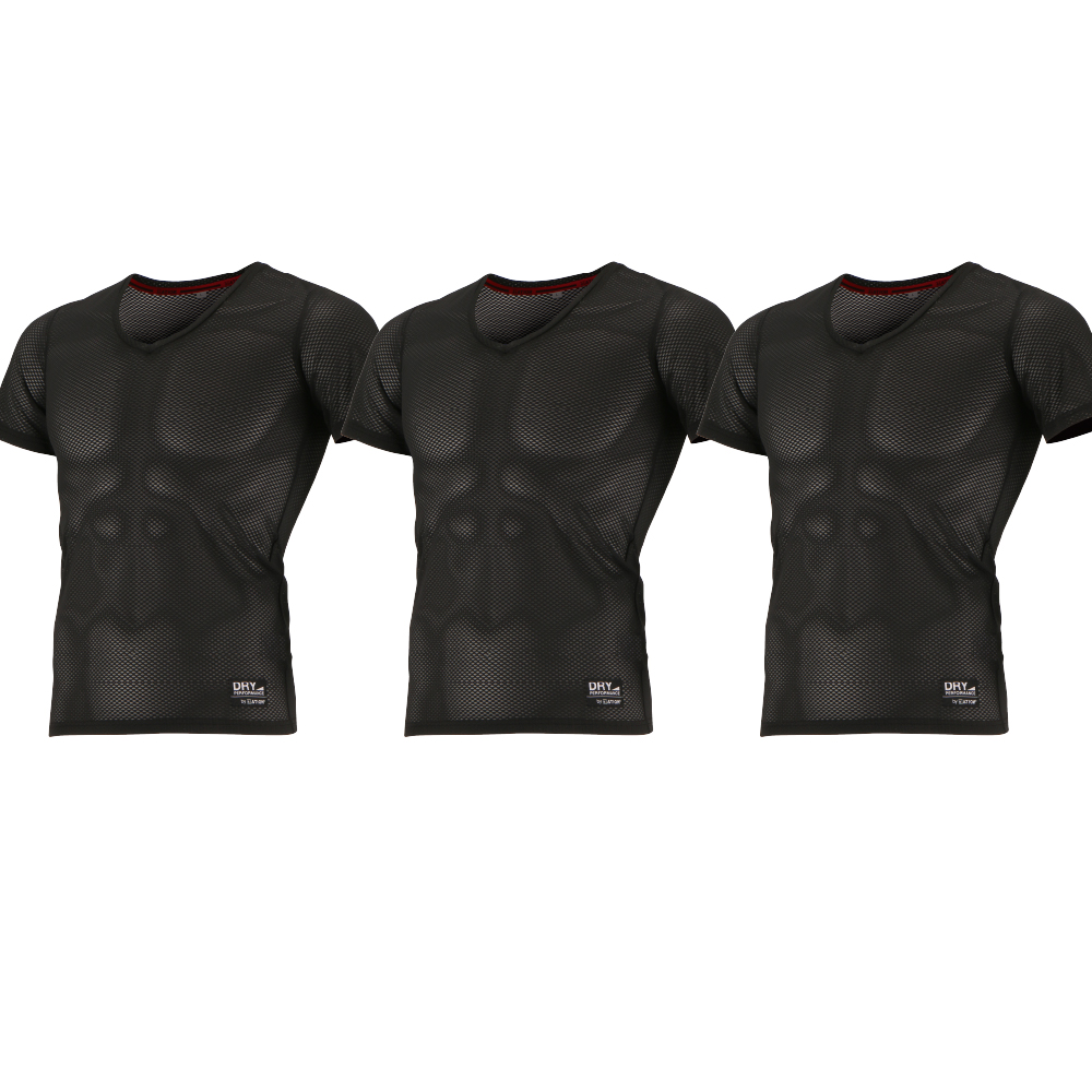 インナー メンズ 半袖 メッシュ Vネック オールシーズン 秋冬用 保温性 夏用 通気性 べたつかない シャツ クレーターメッシュVネック半袖 ★3枚セット 8823 | カジメイク | 02