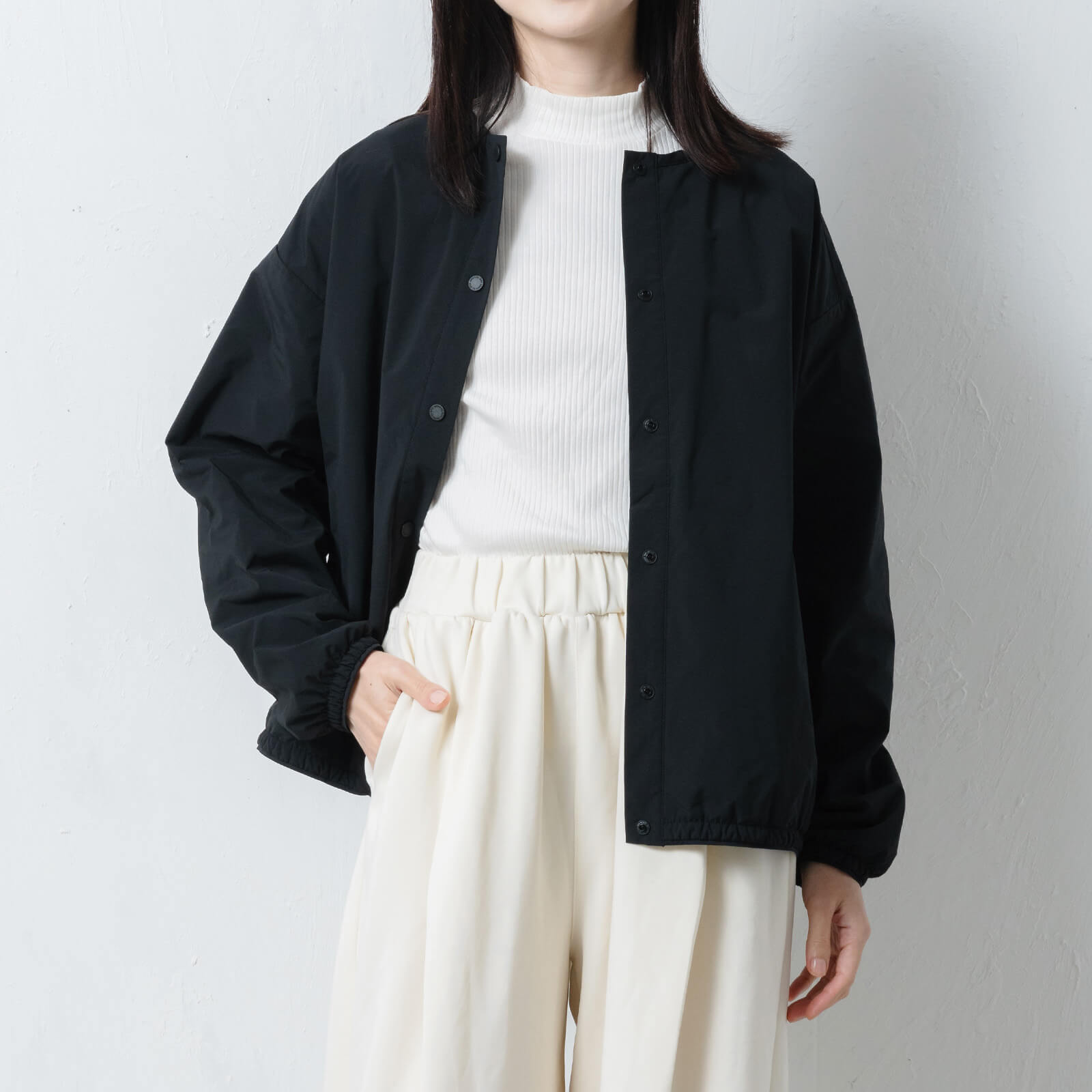 インナーダウン レディース カーディガン ジャンパー アウター 軽量 薄手 ノーカラー ジャケット コート 秋 冬 ボタン AH-1011 ノーカラーウォームジャケットW | AME TO HARE | 02