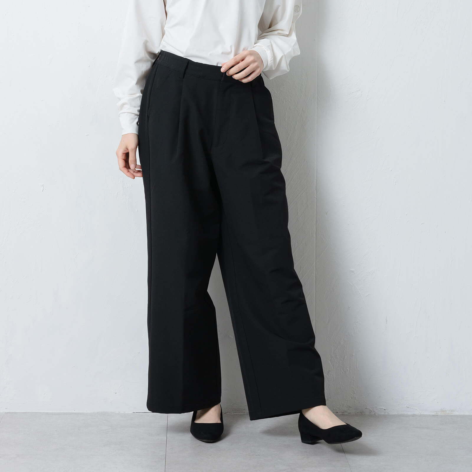 裏起毛 パンツ レディース ワイドパンツ 裏起毛パンツ ワイド 防寒 保温 防風 暖かい オフィス きれいめ おしゃれ ストレッチ AH-1013 ウォームワイドスラックス | AME TO HARE | 01