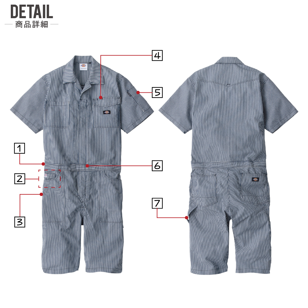 Dickies（ディッキーズ） つなぎ 半袖 メンズ 作業服 D-7104 春夏