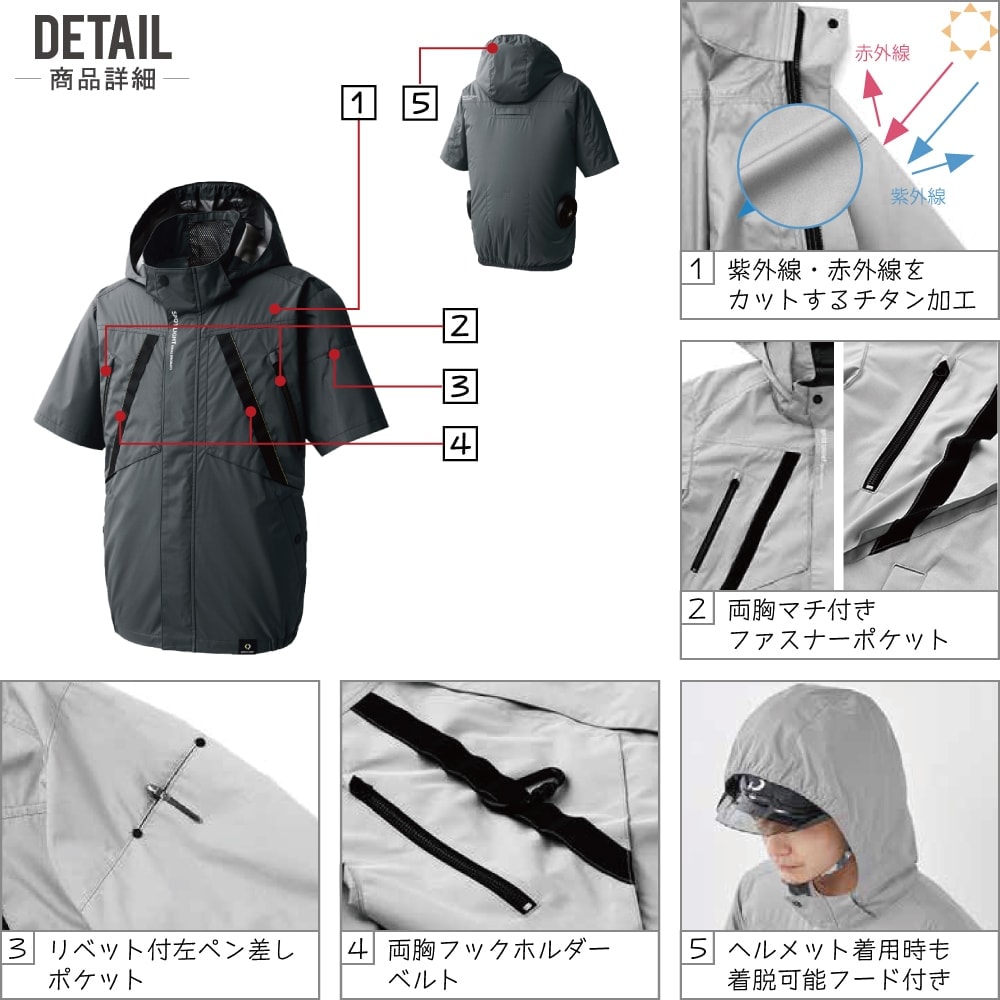 空調風神服 半袖 ブルゾン (24Vフルセット ななめファン) サンエス